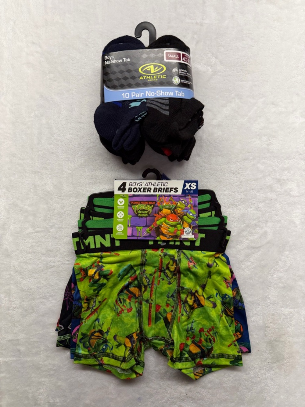Athletic Works Boys 10-Pack No-Show Socks & Ninja Turtles Boxer Briefs - Green